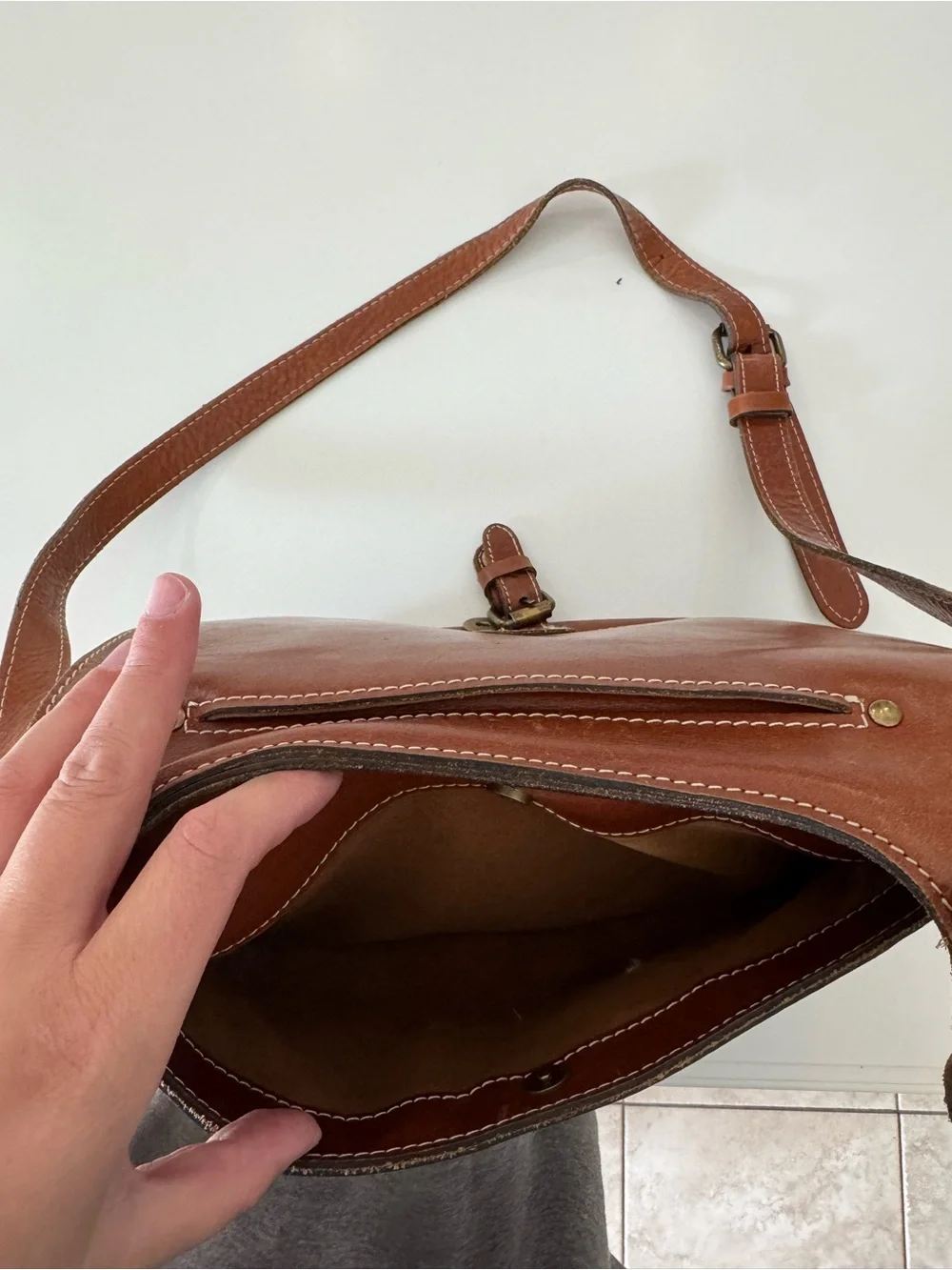Patricia Nash Cognac Leather Crossbody Saddle Bag - Picture 10 of 12